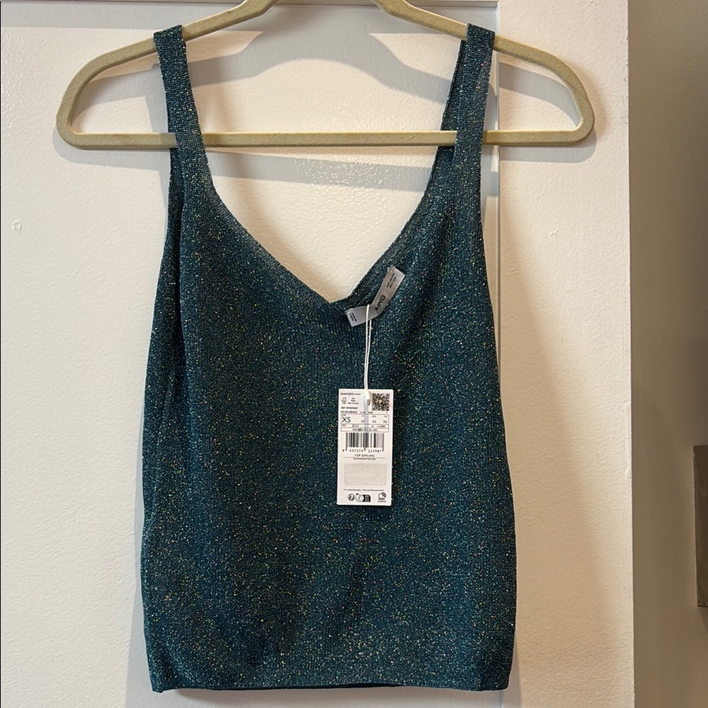 Mango Blue Sequin Fitted Tank Top